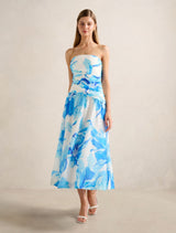 Ashton Ruched Midi Dress Blue Maia Floral Forever New