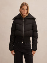 Evie Cropped Rib Detail Puffer Jacket Black Forever New