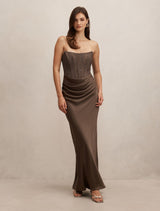 Ivy Lace Corset Drape Maxi Dress Olive Night Forever New