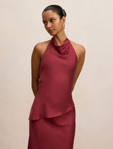 Skyler Petite Halter Satin Top