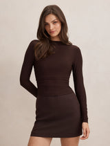Charlie Long Sleeve Mini Dress Dark Chocolate Forever New