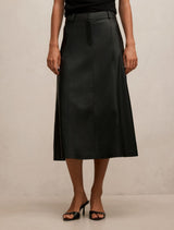 Isla Vegan Leather Midi Skirt Black Forever New