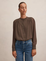 Rory Sheering Blouse Vintage Khaki Forever New