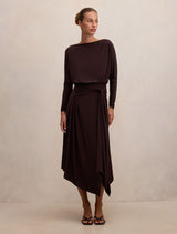 Ida Draped Jersey Midi Dress Freckle Forever New