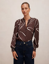 Savannah Button Up Blouse Mina Abstract Forever New