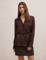 Arlo Waist Tie Shirt Chocolate Forever New