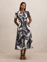 Eleanor Short Sleeve Midi Dress Navy Morley Forever New