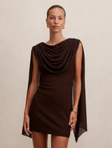 Bowie Mini Dress With Shawl Chocolate Forever New