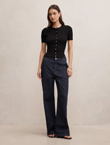 Sophie Button Through Rib T-Shirt Forever New