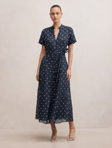 Therese Short Sleeve Midi Dress Navy Kinsey Spot Forever New