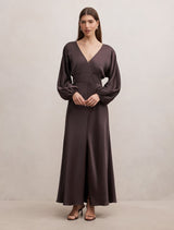 Vera Draped Batwing Maxi Dress Warm Chocolate Forever New