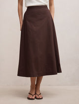 Chrissy Cotton Midi Skirt Chocolate Forever New