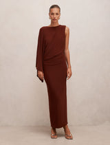 Fleur Cape Shoulder Maxi Dress Hot Chocolate Forever New