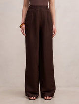 Eva Linen Wide Leg Pants Dark Chocolate Forever New