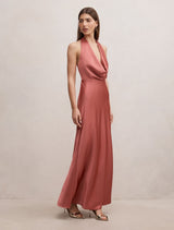 Becca Cowl Halter Satin Dress Forever New