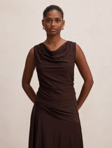 Ada Petite Drape Cowl Back Top Dark Chocolate Co-ord Forever New