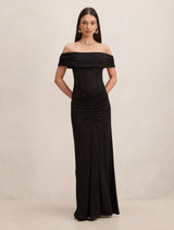 Ania Ruched Bardot Maxi Dress Black Forever New