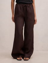 Lily Linen Drawstring Pants Dark Chocolate Forever New