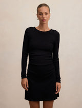 Ash Long Sleeve Ribbed Mini Dress Black Forever New