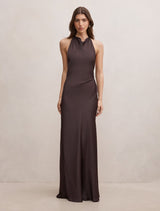 Drew Halter Back Tie Maxi Dress Warm Chocolate Forever New