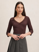 Selena Trim Lace Long Sleeve Top Chocolate Forever New