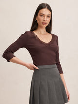 Selena Trim Lace Long Sleeve Top Forever New