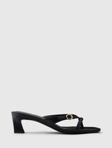 Belinda Buckle Detail Thong Heeled Sandal Black Forever New