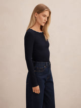 Rebecca Scallop Long Sleeve Top Forever New