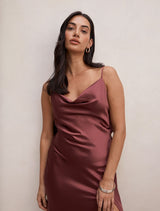 Allora Ruffle Back Satin Maxi Dress Forever New