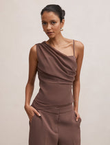 Morgan Petite Draped Shoulder Top Chocolate Martini Set Forever New