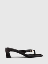 Belinda 2 Buckle Detail Thong Heeled Sandal Chocolate Brown Forever New