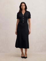 Niki V-Neck Stitch Knit Dress Black Forever New