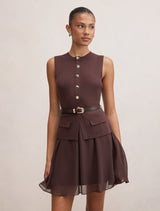 Belle Woven Mix Mini Dress Chocolate Forever New