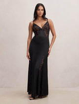 Salome V Neck Lace Maxi Dress Black Forever New