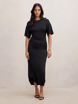 Colbie Gathered Jersey Midi Dress Black Forever New