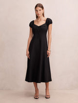 Portia Folded Collar Linen Midi Dress