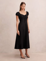 Portia Folded Collar Linen Midi Dress