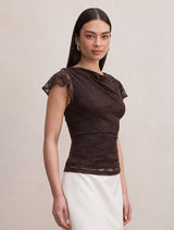 Hyacinth Lace Flutter Sleeve Top Forever New