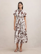Joy Short Sleeve Midi Dress Light Arlon Abstract Forever New