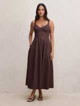 Chessy Seamed Cotton Midi Dress Chocolate Forever New