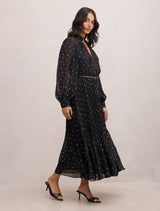 Clara Pleated Lace Trim Midi Dress Forever New