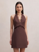 Kobi Lace Halter Mini Dress Dark Chocolate Forever New