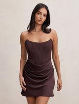 Isra Drape Strapless Mini Dress Dark Chocolate Forever New