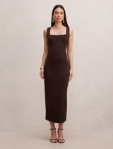 Shiloh Back Detailed Bodycon Dress Dark Chocolate Forever New