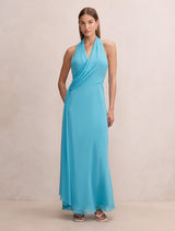 Rory Halter Drape Maxi Dress Blue Mist Forever New
