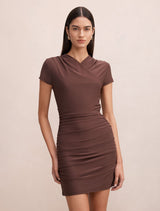 Juliette Cross Over Mini Dress Cocoa Bean Forever New