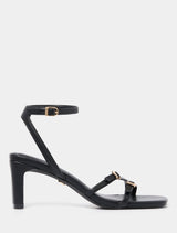 Ines Asymmetrical Strapping Detail Sandal Heel Black Forever New