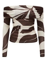 Kaia Ruched Mesh Bardot Top Forever New