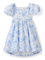 Ria Girls Puff Sleeve Print Dress Blue Butterfly Forever New
