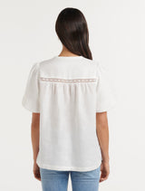 Aida Chevron Linen Top Forever New